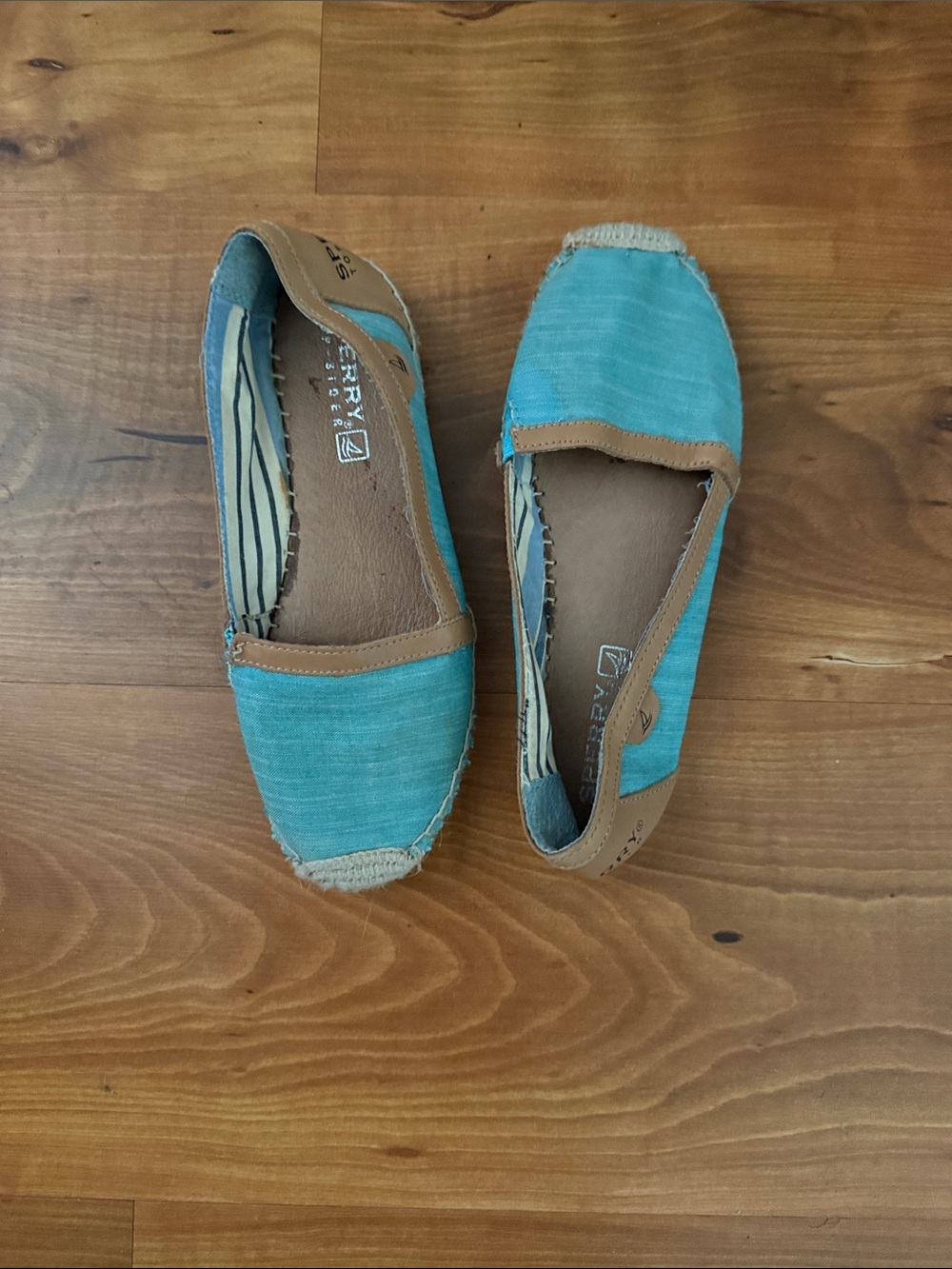 Sperry Teal Canvas Slip-On Espadrille Flats with Brown Trim